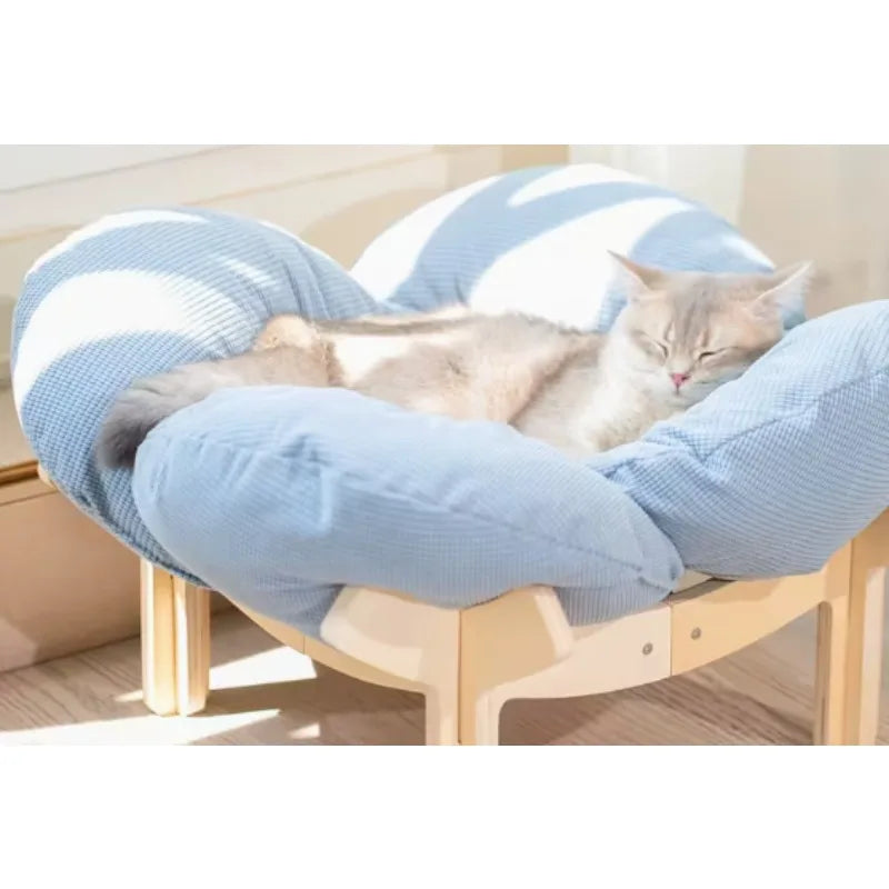 Elevated Plush Cat Bed with Wooden Legs
